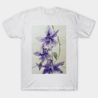 Aquilegia columbine blue watercolour painting T-Shirt